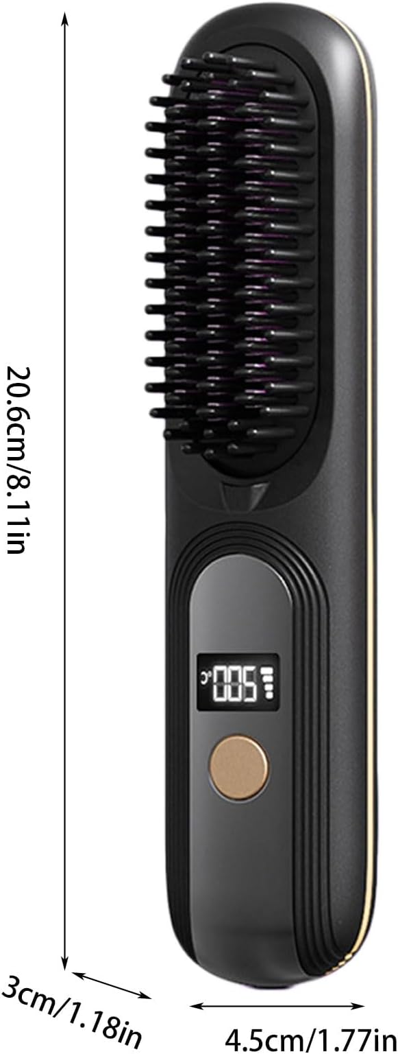 Hair Straightener Brush Portable Cordless Hair Straightener Brush with 4 Temperature Settings &amp LED Display (03)
