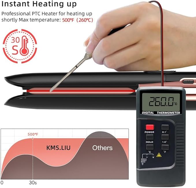 2-in-1 Digital Hair Straightener &amp Curler – Negative Ionic Flat Iron with LED Display 6 Adjustable Temp Settings up to 260°F Ceramic Floating Plates Auto Shut-Off Dual Voltage for Travel