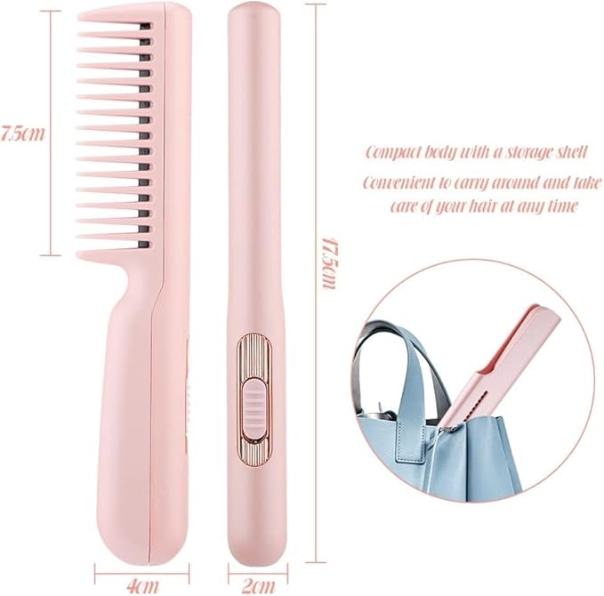 Professional Hair Straightener Tourmaline Ceramic Hair Curler Brush Hair Comb Straighteners Curling Hair Iron Hair Styler 17.5*4*2 cm Gray