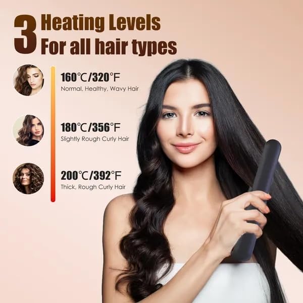 Bulkio 2 in 1 Cordless Ceramic Hair Straightener Flat Iron and Brush Rechargeable 3 Heat Settings Black Portable with Carry Bag