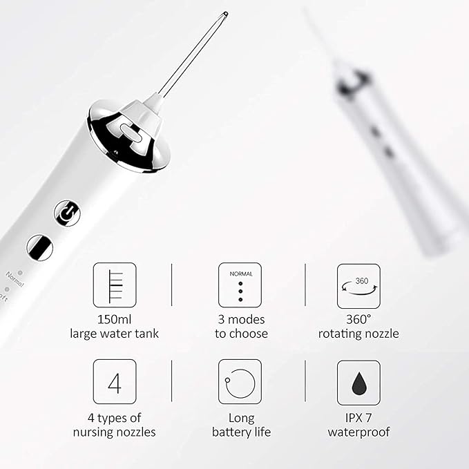 Water Flosser for Teeth Professional Water Teeth Cleaner Picks with 3 Modes &amp 5 Jet Tips for Braces Gums IPX7 Waterproof 150ml Detachable Tank for Home Travel