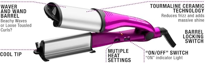 Bed Head 1 Inch Ceramic Curling Iron Crimper Waver for Beach Waves Deep Waver Hair Curler with 3 Barrels Tourmaline Ionic Curling Wand Dual Voltage Anti-Scald Fast Heat Easy for Women