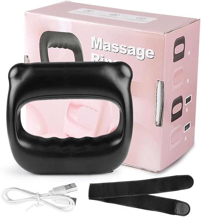 Electric Body Massager Adjustable Vibration Percussion Massage Gun Deep Tissue Muscle Massager Body Massage Ring with Hands-free Belt Portable Handheld Back Massagers for Muscle Pain Relief (Black)