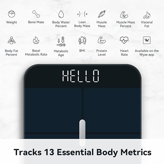 Wyze Smart Scale X - Digital Bathroom Scale for Body Weight BMI Body Fat Muscle Mass Heart Rate Monitor | Sync with Health Apps | for People Baby &amp Pet 400 lbs (Black)