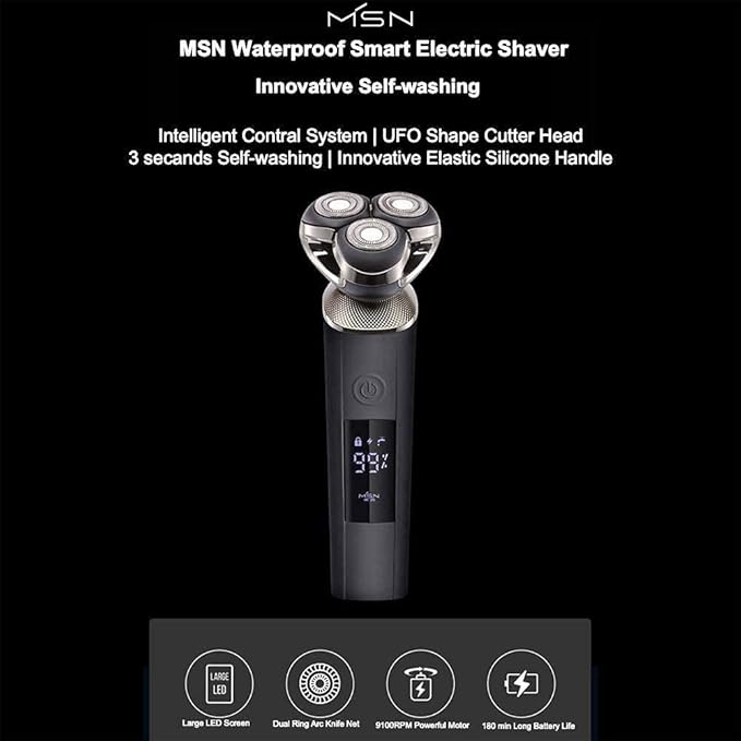 Electric Razor for Men Cordless Rechargeable Electric Shaver 3D Rotary Design Wet &amp Dry Use LED Display Black