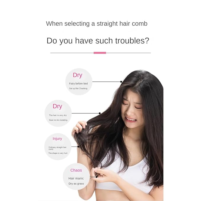 Wireless Hair Straightener Brush Fast Heated Straightener Brush Negative Ions Hair Curler Portable Heating Comb Easy to Use -Pink