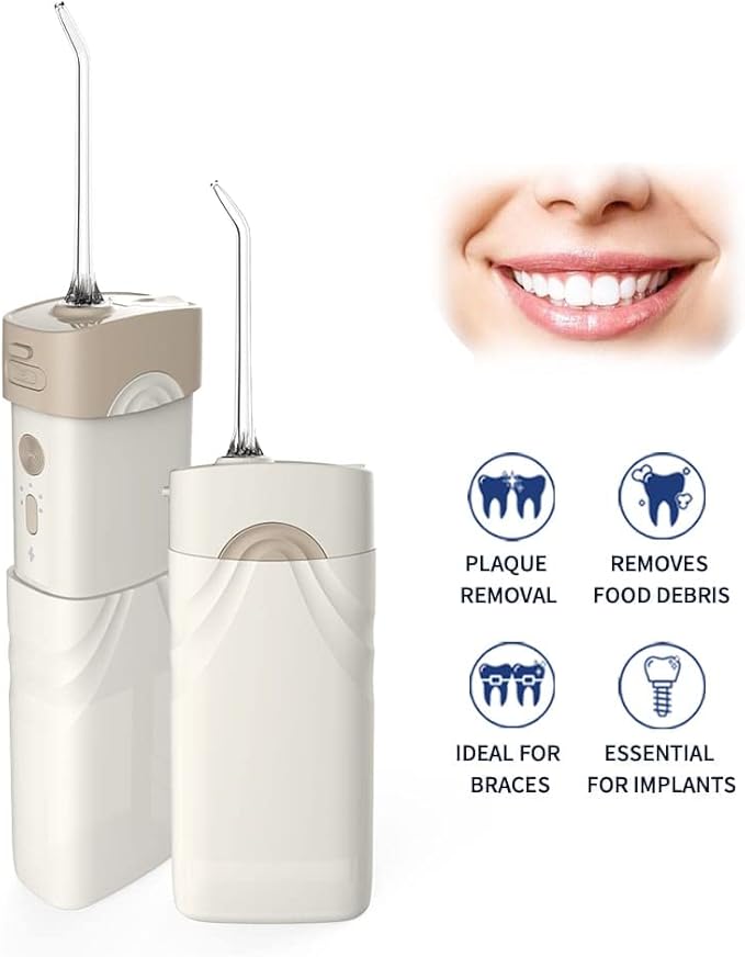 eFlosser-200ml Mini Size Portable Water Flosser Professional Cordless Oral Flosser 5 Modes (White)
