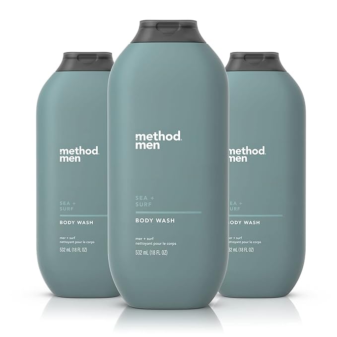 Method Men Body Wash Sea + Surf Paraben and Phthalate Free 18 FL Oz (Pack of 3)Softening &amp Body Wash Simply Nourish Paraben and Phthalate Free Biodegradable Formula 28 oz (Pack of 1)