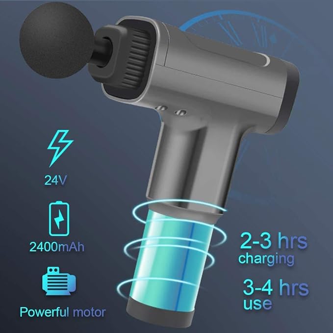 Hand-Held Electric Fascia Massage Gun Portable Fitness Equipment High-Frequency Deep Massager Can Relieve Muscle Soreness Equipped with 6 Replaceable Massage HeadsB
