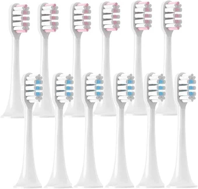 12PCS Replacement Brush HeadsCompatible for XIAOMI MIJIA T300/T500/T700 Sonic Electric Toothbrush Soft Bristle Caps(6Pink6WhiteBlue)