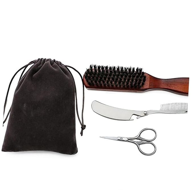 3sets Beard Care Set Brushes and Professional Beard Grooming Accessories Lightweight and Portable Comb Tool for Easy Use and Maintenance