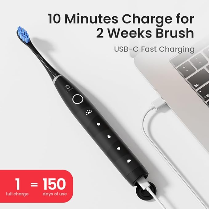 Oclean Electric Toothbrush for Adults 150 Days Battery Life Electric Toothbrush USB Rechargeable Sonic Travel Toothbrush with 6 Brush Heads &amp Travel Case 5 Modes and Smart Timer
