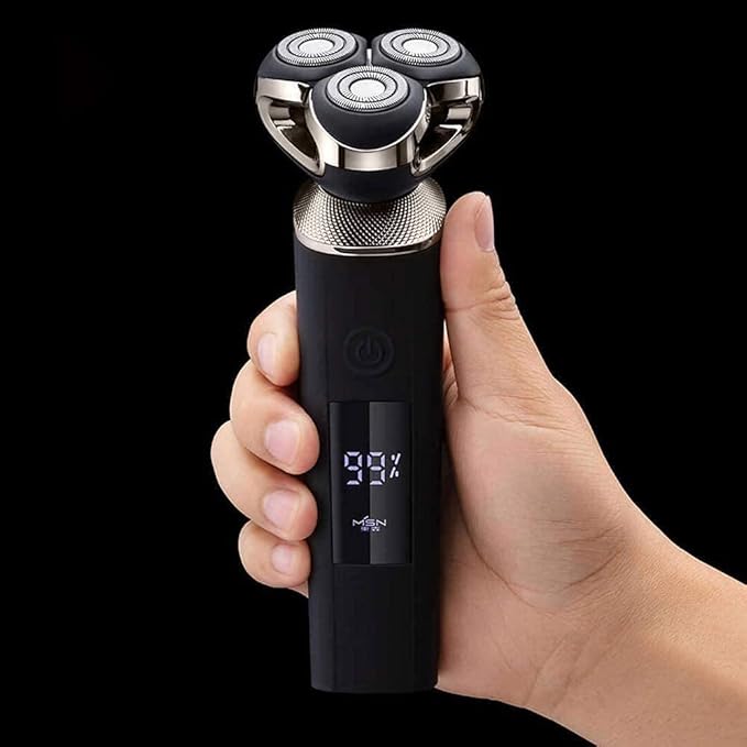 Electric Razor for Men Cordless Rechargeable Electric Shaver 3D Rotary Design Wet &amp Dry Use LED Display Black