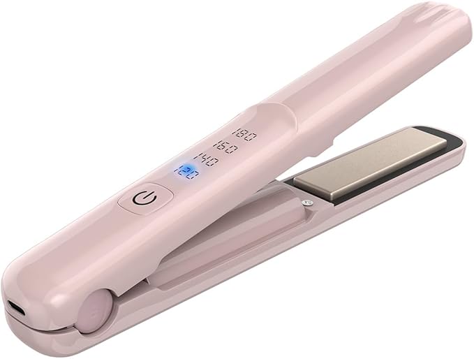 Cordless Hair Straightener and Curler 2 in 1 Portable Straightening Mini Hair Styler for Travel 20s Fast HeatingUSB-C RechargeableLightweight On-The-Go Gift for Women