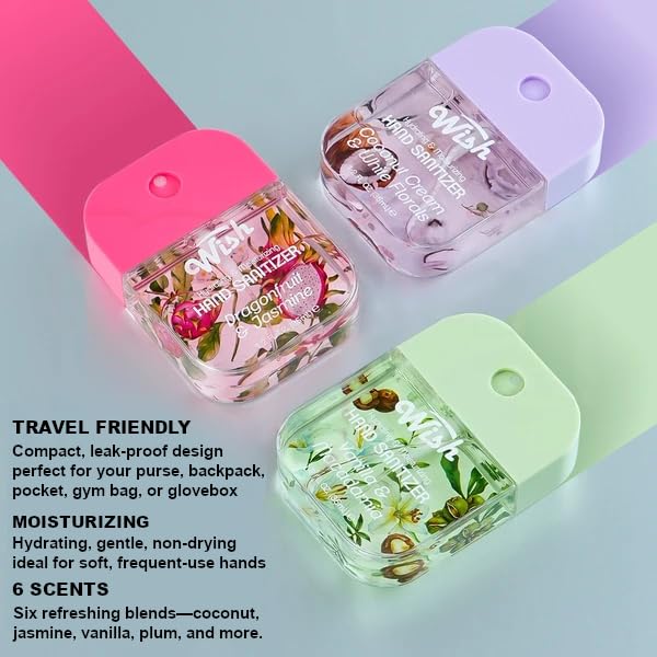 Megagon Bargains Hand Sanitizer Spray Variety Pack – 6 Travel Size Bottles (1.2oz Each) Aloe &amp Vitamin E 500 Sprays Each Hydrating Assorted Scents