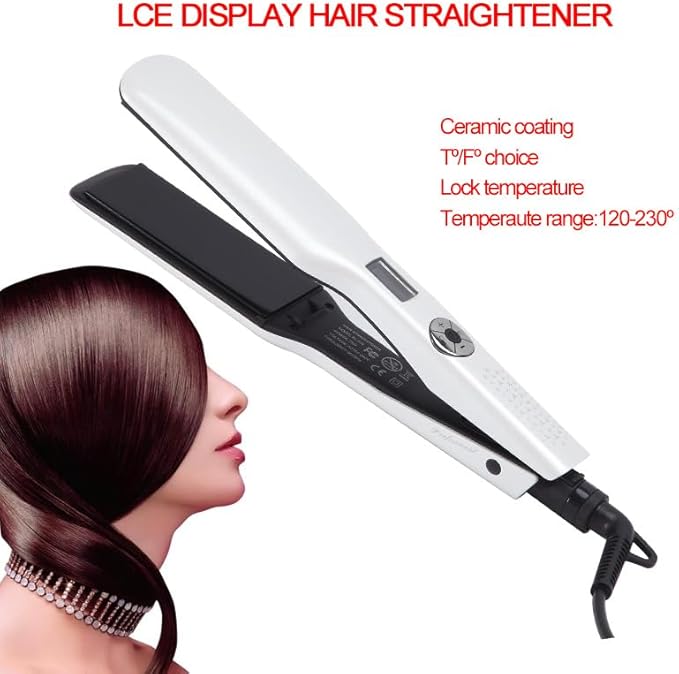 Hair Straighteners Wide Plates Tourmaline Ceramics Professional 1.8 inch Flat Iron with LCD Display 12 Speed Temperature Control Dual Voltage PTC Fast Heating Straighter