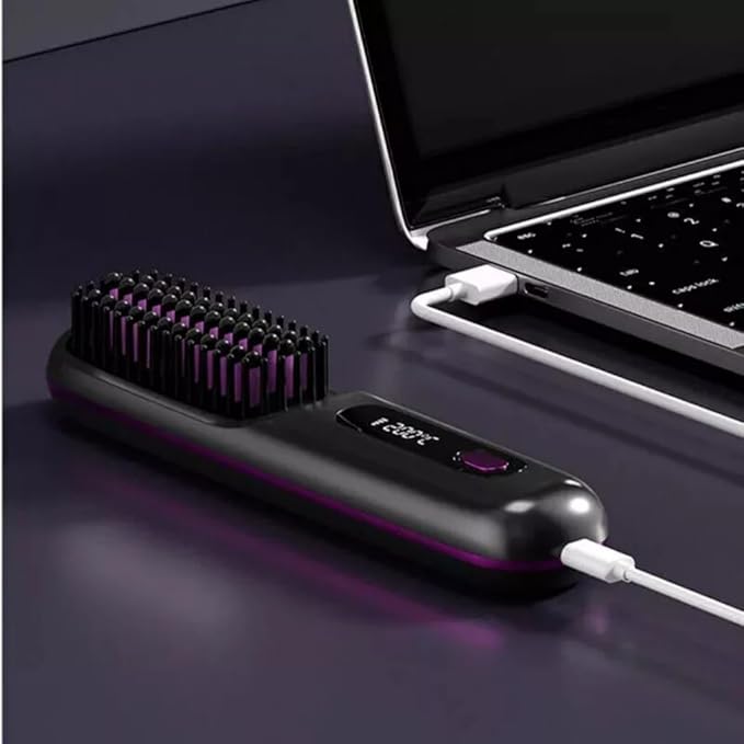 Go Brush Pro Portable Straightener Brush GoBrush Pro Rechargeable &amp Cordless Mini Hair Comb (Pink)