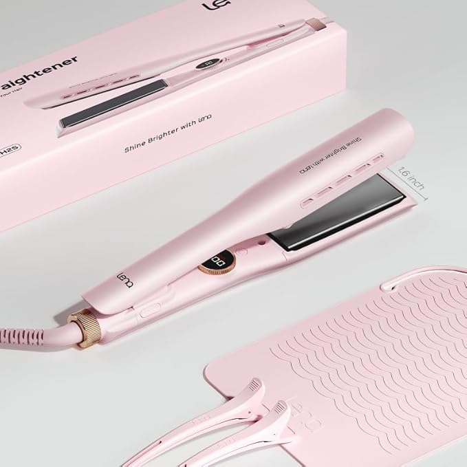Professional Hair Straightener LENA H2S Wide Flat Iron with Wider Titanium Plates 12 Adjustable Temps LED Display Fast Heating Dual Voltage &amp 30 Minutes Auto Power-Off