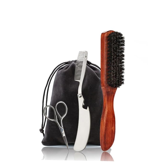 3sets Beard Care Set Brushes and Professional Beard Grooming Accessories Lightweight and Portable Comb Tool for Easy Use and Maintenance