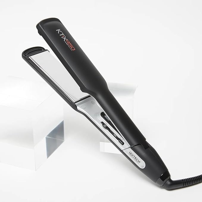 IZUTECH KTX450 Titanium 1.75 Inch Flat Iron Wide Plate Hair Straightener and Curler for Long Thick Hair Fast Heating Dual Voltage Adjustable Temperature up to 450°F Auto Shut Off