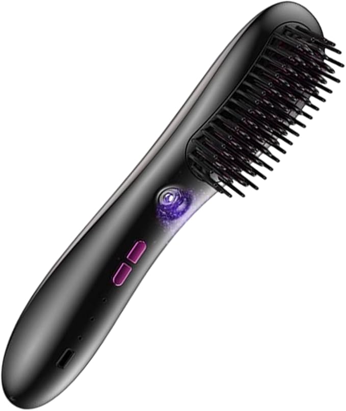 Hair Straightener Brush - Lightweight Hair Straightener Comb | 3 Temp Settings Rechargeable Styling Tools Streamlined Negative Ionic Comb for Home Outdoor Travel Vacation