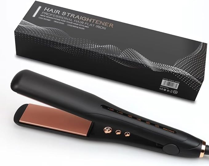 Professional Hair Straightener with Ceramic Coating Plates Black and Rose Gold Fast PTC Heater Technology 2-in-1 Straightening and Curling Iron