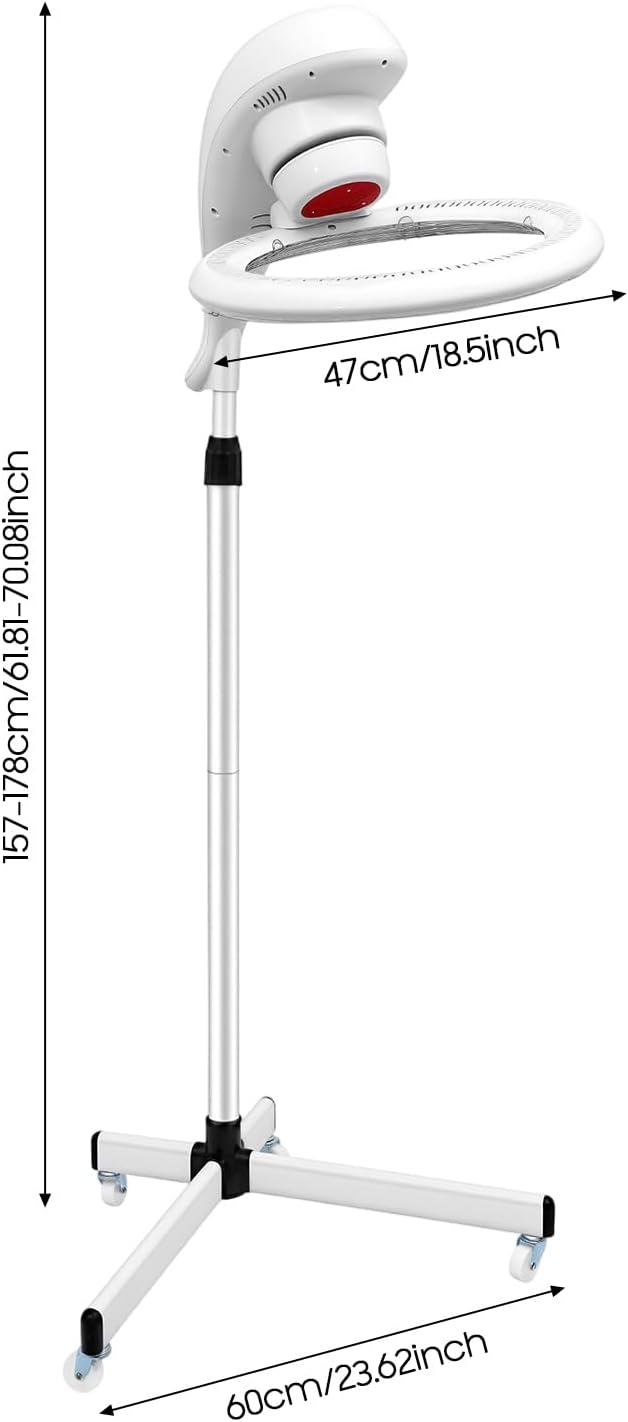 950W Standing Hair Dryer 110V Professional Orbiting Rotating Hair Dryer 61.81-70.08 Inch Height Adjustable Hair Salon Colour Processor for Barbershops and Beauty Salons White