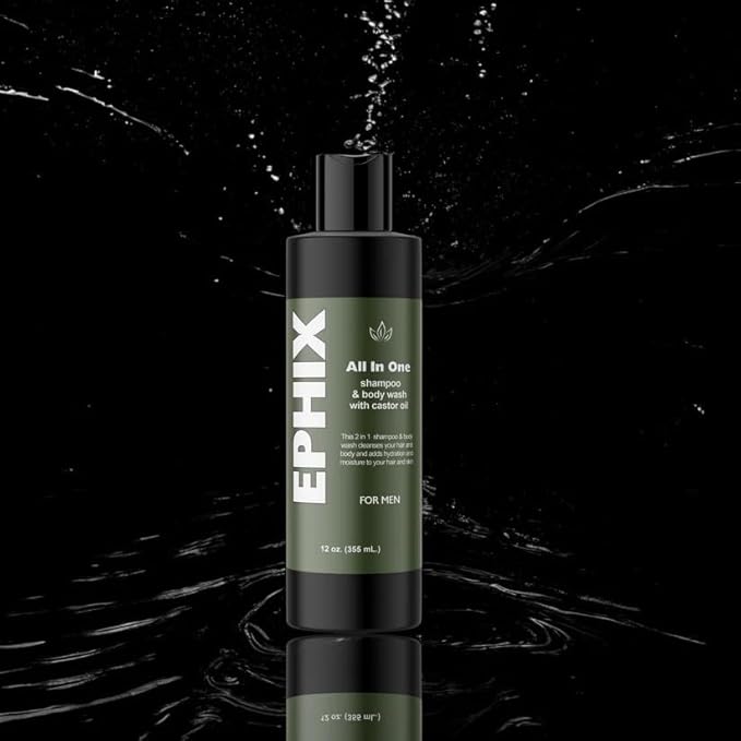 EPHIX All-In-One Men's Shampoo &amp Body Wash with Castor Oil 12 oz 2-in-1 Formula