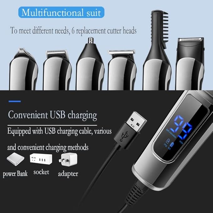 Hair Clipper Trimmer 6in1 facial grooming set hair trimmer waterproof electric shaver hair clipper men eyebrow nose ear trimer beard stubble trimmer