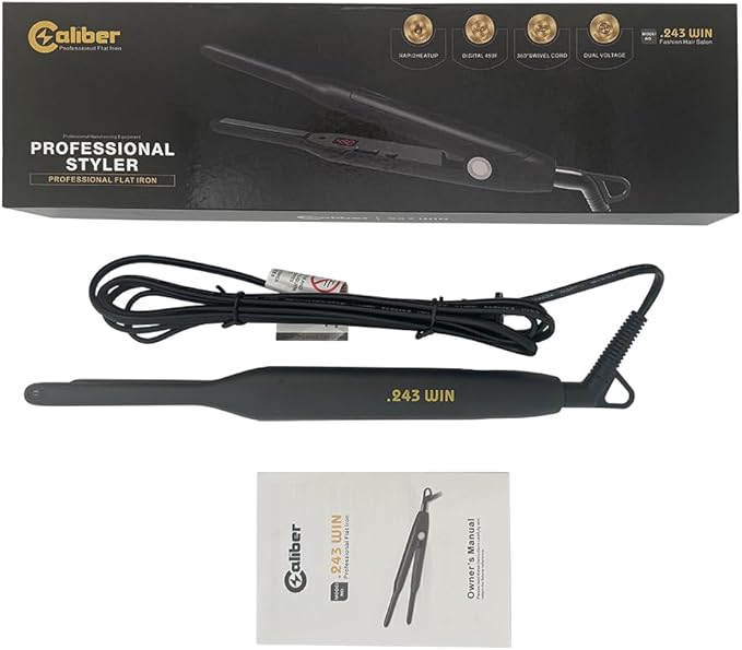 Caliber .243 Win Professional Hair Flat Iron 3/10 Inch Titanium Plates Digital Temperature Control Black