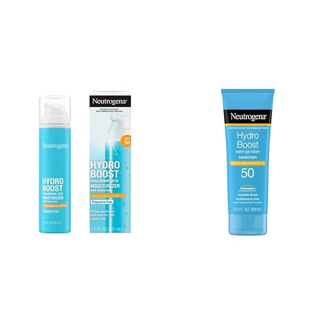 Neutrogena Hydro Boost Water Gel Non-Greasy Moisturizing Sunscreen Lotion with Broad Spectrum SPF 50 Water-Resistant 3 fl.Oz and Hyaluronic Acid Facial Moisturizer Fragrance-Free 1.7 fl. Oz