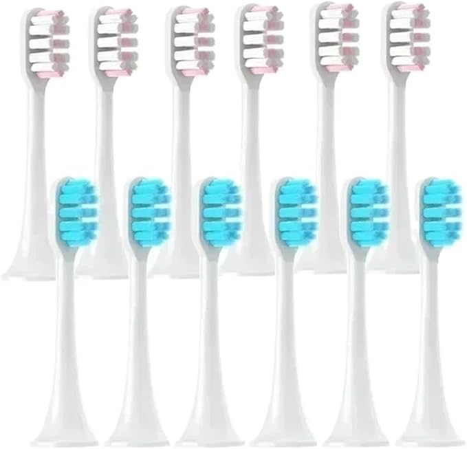 12PCS Mixed Color Replacement Brush HeadsCompatible for T300/T500/T700 Tooth Bristle Caps Vacuum Package Nozzles(6Pink 6Blue)