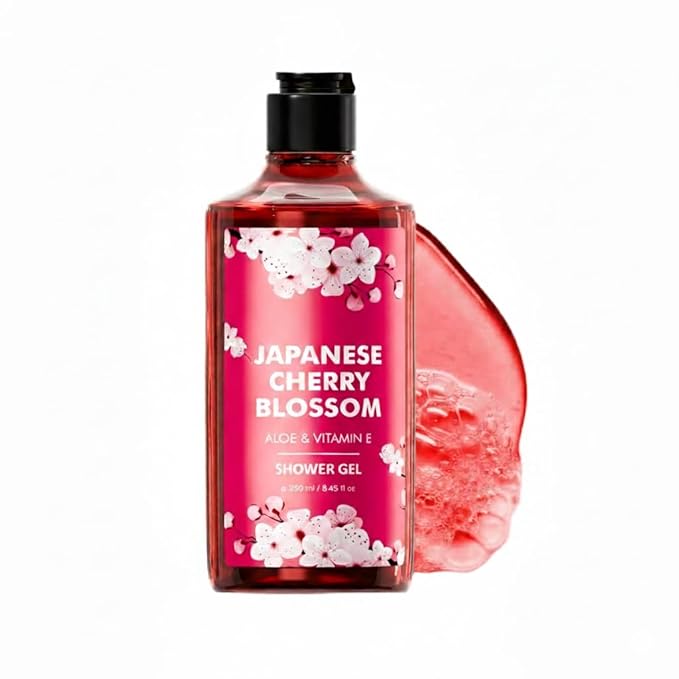 Japanese Cherry Blossom Shower Gel with Aloe &amp Vitamin E Long-Lasting Floral Fragrance 8.45 fl oz