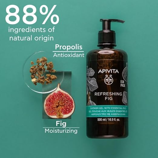 APIVITA Refreshing Fig Shower Gel | Moisturizing &amp Revitalizing Body Wash with Fig Propolis &amp Essential Oils 500 mL / 16.9 oz