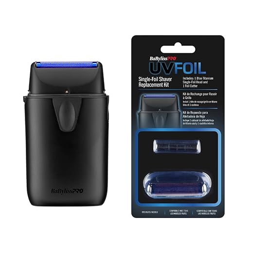 Bundle of BaBylissPRO UVFOIL Single Foil UV-Disinfecting Metal Shaver + BabylissPRO® UVFOIL Single Replacement Foil with Cutters Matte Black