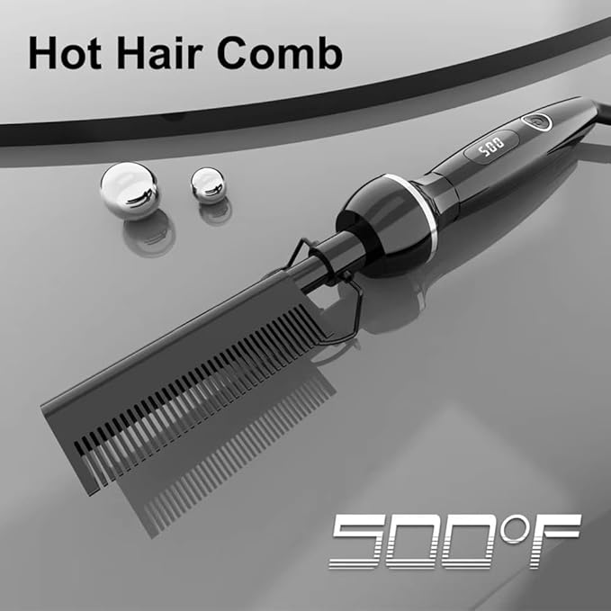 Professional Hot Comb Straightening 500℉ Fast Heating 2-in-1 for Straightening/Curling Multi-Level Temperature with Led Display with Heat-Resistant Shield Suitable Thick/Curly Hair (Rose Gold)