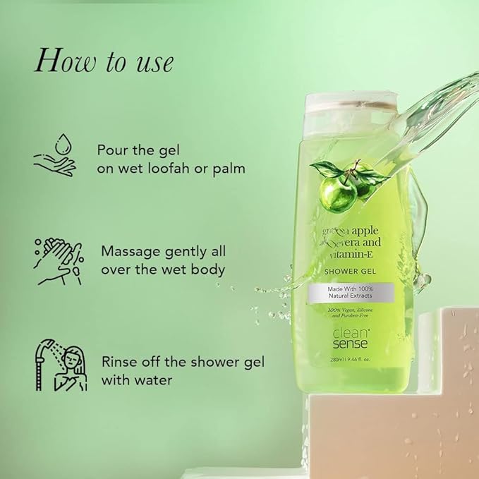 Gentle Shower Gel for Men and Women | Pampering Care with Refreshing fraganance | Body wash For Soft Smooth &amp Clear Skin | 280 ml - Green Apple