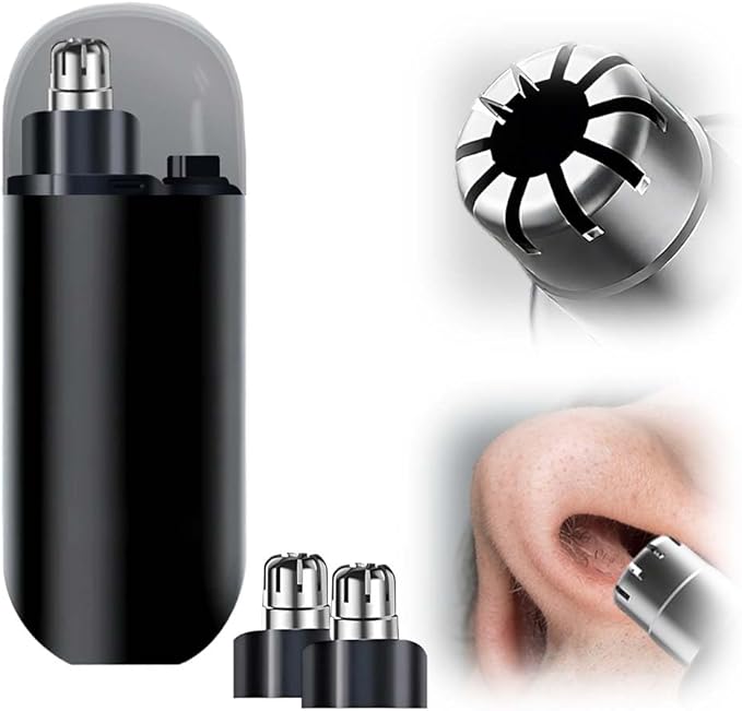 Drkicsy Rechargeable Portable Nose Hair Trimmer for Men and Women Electric Nose Hair Remover Nasal Hair Cutter Shaver (Black with 2 Shaver Heads)