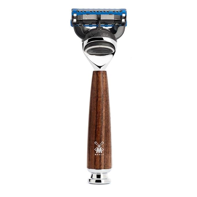 MÜHLE RYTMO Steamed Ash 4-piece Pure Badger 5-Blade Razor Modern Luxury Wet Shaving Set - Perfect for Every Day Use Barbershop Quality Close Smooth Shave