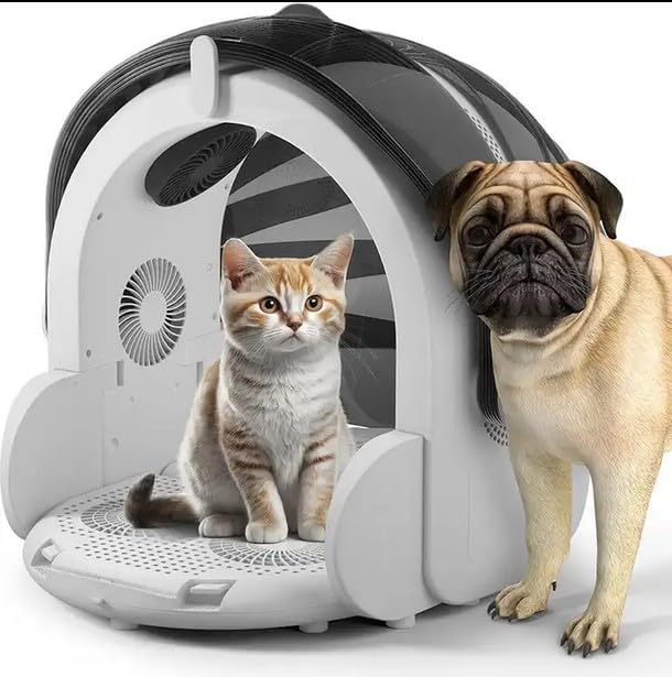 ShowyLive Automatic Dog Hair Dryer Box for Pets Foldable and Large Capacity 8 High-Velocity Fans 360° Airflow Temperature Control 4-Speed Settings and Timer 16 Gallons