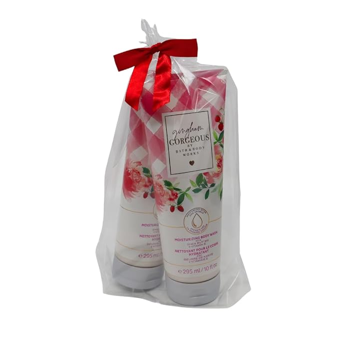 Bath &amp Body Works GINGHAM GORGEOUS Moisturizing Body Wash 2-piece Gift Set with a Red Bow for Holiday - 10 fl oz each