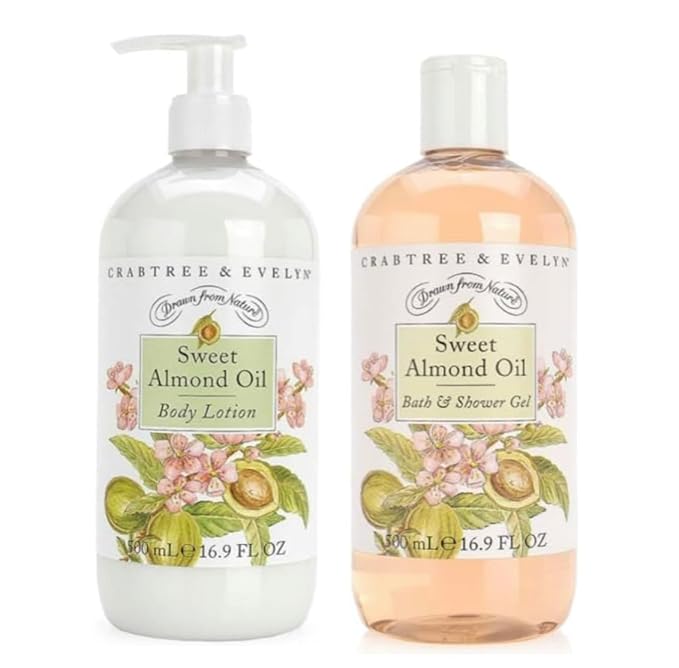 Crabtree &amp Evelyn Sweet Almond Oil Bath and Shower Gel &amp Body Lotion (16.9 fl oz each)