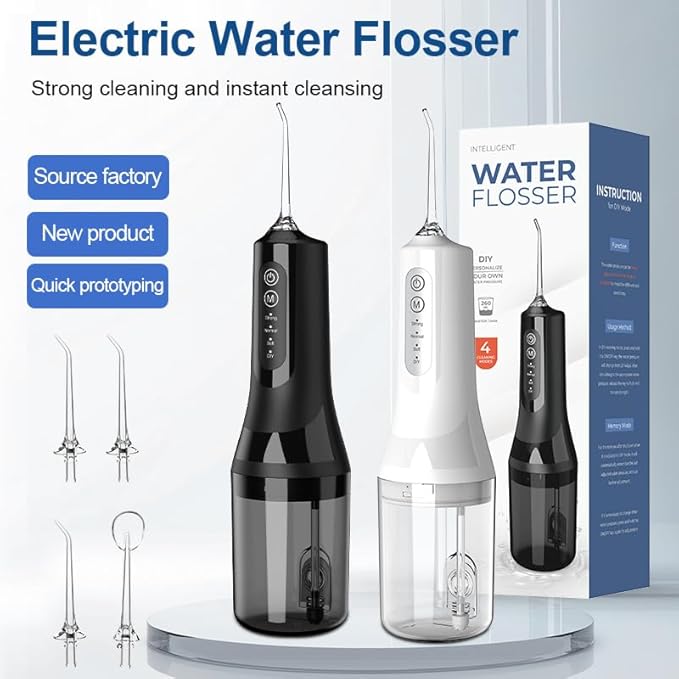 Water Flosser Cordless with 260ML Removable Tank 4 Cleaning Modes Oral Irrigator for Braces and Sensitive Gums(White)