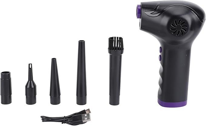 6000mAh Battery Portable Hair Blower 51000 RPM Motor 3 Airflow Modes 5 Nozzle Attachments Cordless Air Blower for Keyboard PC Carwith Professional Salon Outdoor Dusting Tasks