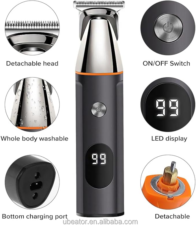 Hair Clippers for Men 5 in 1 Grooming Kit Hair Beard Trimmer for Men Rechargeable Electric Shaver Body Trimmer Eyebrow Nose Ear Waterproof