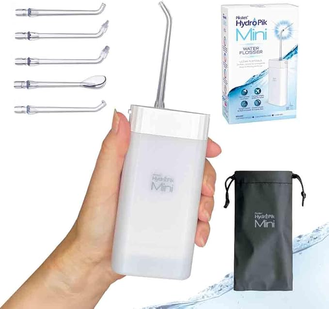 Piksters HydroPik Mini Water Flosser for Travel – Portable Cordless Oral Irrigator with USB-C Charging 3 Pressure Modes &amp 5 Tips Compact &amp Lightweight for On-The-Go Dental Care White