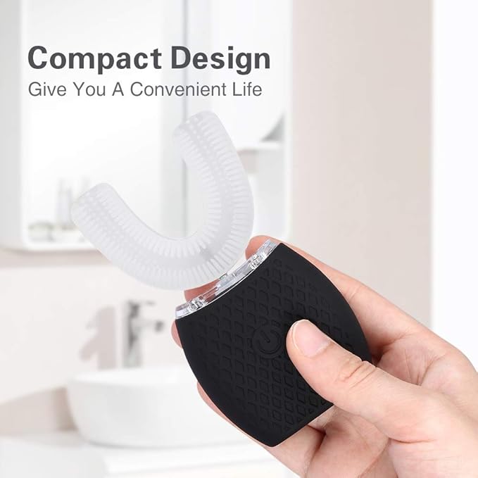 Ultrasonic Automatic Toothbrush Ultrasonic U-Shaped Toothbrushes for Adult 360° Mouth Cleaning Electric ToothBrush with Automatic Timer Wireless Charging Teethbrush Kit for Travel Or Home (Black)