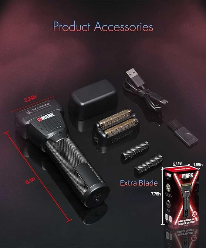 WMARK Electric Foil Shavers for Men Electric Razor for Men Cordless High Speed Motor 9000RPM Titanium Coated Floating 2 Blades LED Display IPX6 Waterproof Wet Dry Face Razor USB-C Black NG-7982