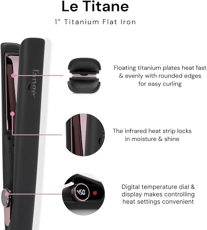 L'ANGE HAIR Le Titane Titanium Flat Iron | Hair Straightener with Curved Edges for Versatile Styling | Dual Voltage Flat Iron with Infrared Heat &amp Adjustable Temperature | 1 Black
