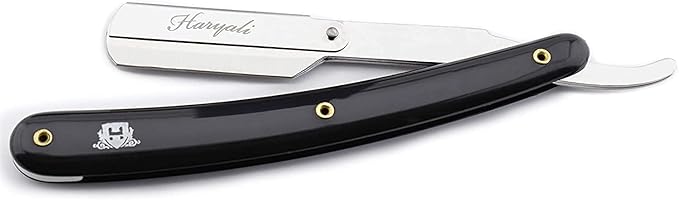 Men's Black Traditional Style Stainless Steel Straight Razor with Leather Pouch (1 Count Reusable Ergonomic Portable)